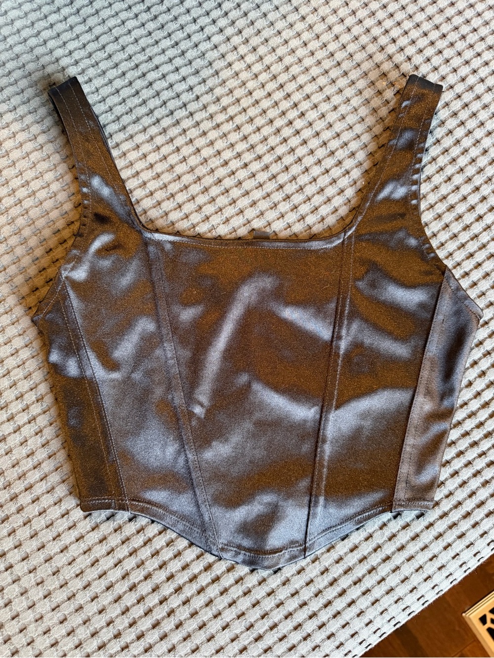 H&M Shiny Square-Neck Corset Crop Top - Charcoal